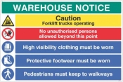 Warehouse Safety Caution forklift trucks hi vis boots must be worn sign