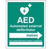 AED located in XXX metres - arrow right